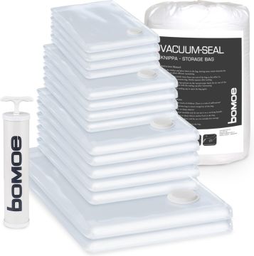 15 db-os vákuumzsák készlet ruhákhoz és ágyneműhöz, Bomoe - 4x80x60cm, 4x60x40cm, 5x100x70cm, 2x120x80cm