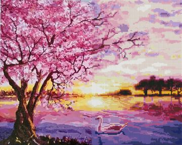 Gyémánt hímzőkészlet - Hattyúk tavasza, 40x50cm