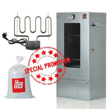 Füstölő, galvanizált fémlemez üveggel + Elektromos ellenállás + Fűrészpor