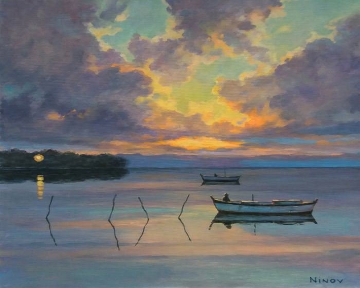 Festmény számokra - Horgászat naplementekor, 40x50cm