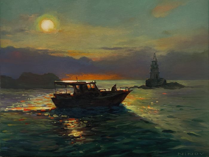 Festészet számokkal- Ahtopol naplemente ,40x50 cm