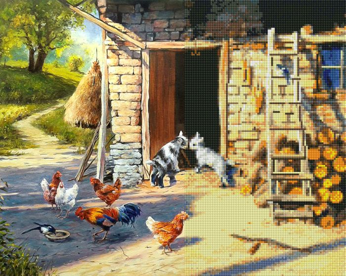 Gyémánt hímzőkészlet - Boldog udvar, 40x50cm