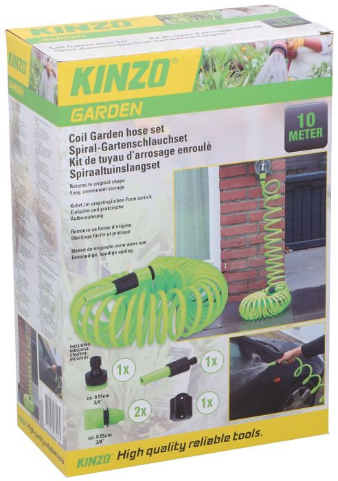 KINZO Spirálos kerti locsolótömlő csatlakozókkal10m