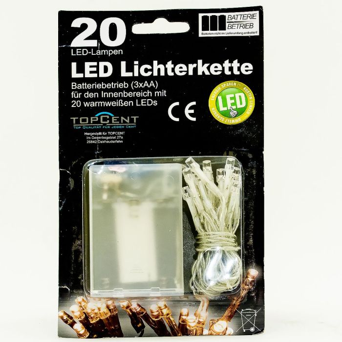 Karácsonyi LED-izzós elemes égősor 20db-220cm