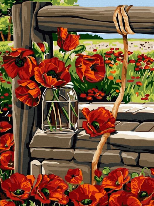 Festmény számokra - Pipacsok a kútban, 30x40cm