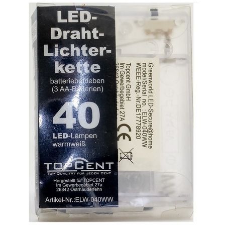 Karácsonyi fényhuzal 40 LED-es lámpával elemekkel - 215 cm